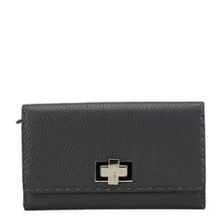 FENDI Selleria Peekaboo Long Wallet 8M0308 Grey Silver Leather Women's