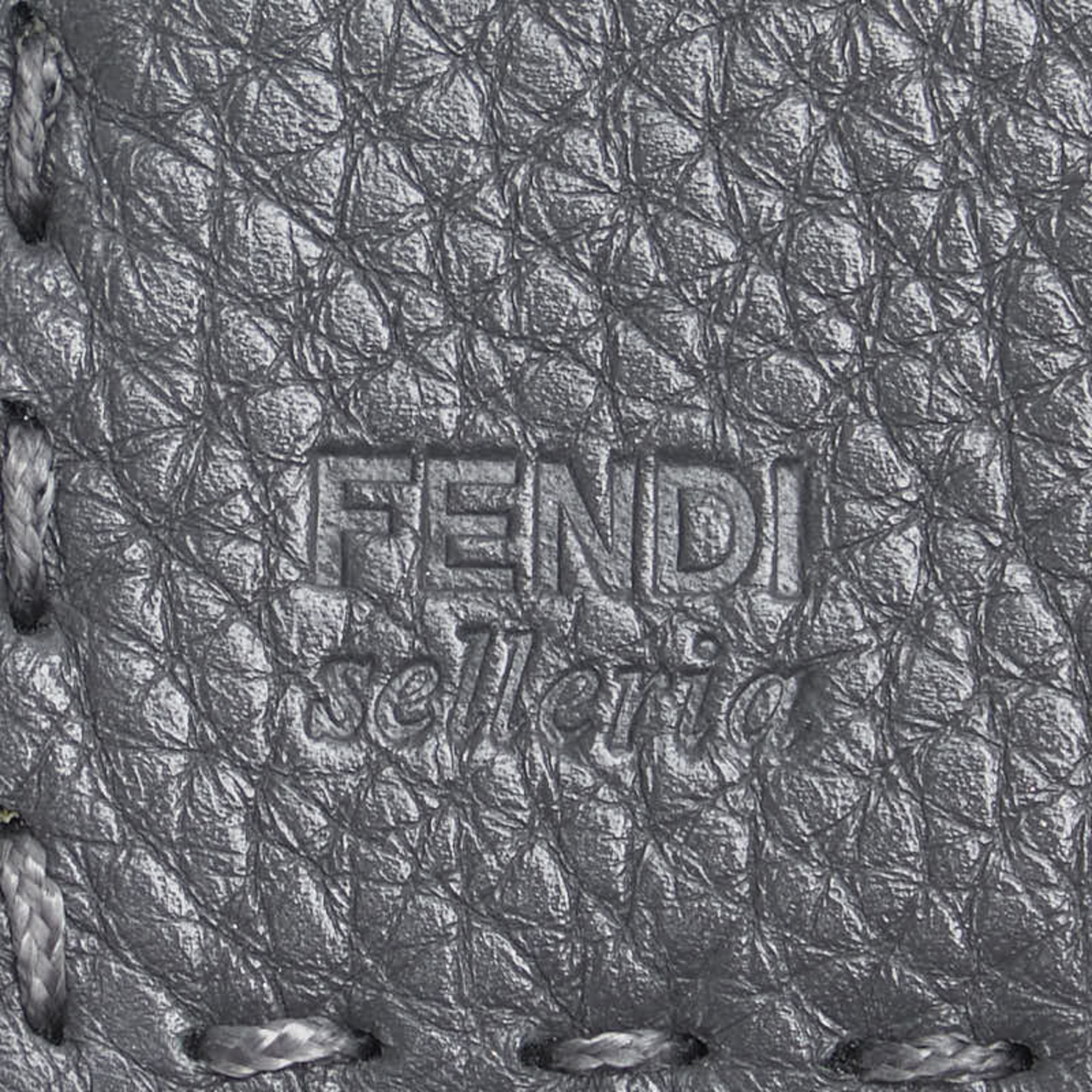 FENDI Selleria Peekaboo Long Wallet 8M0308 Grey Silver Leather Women's