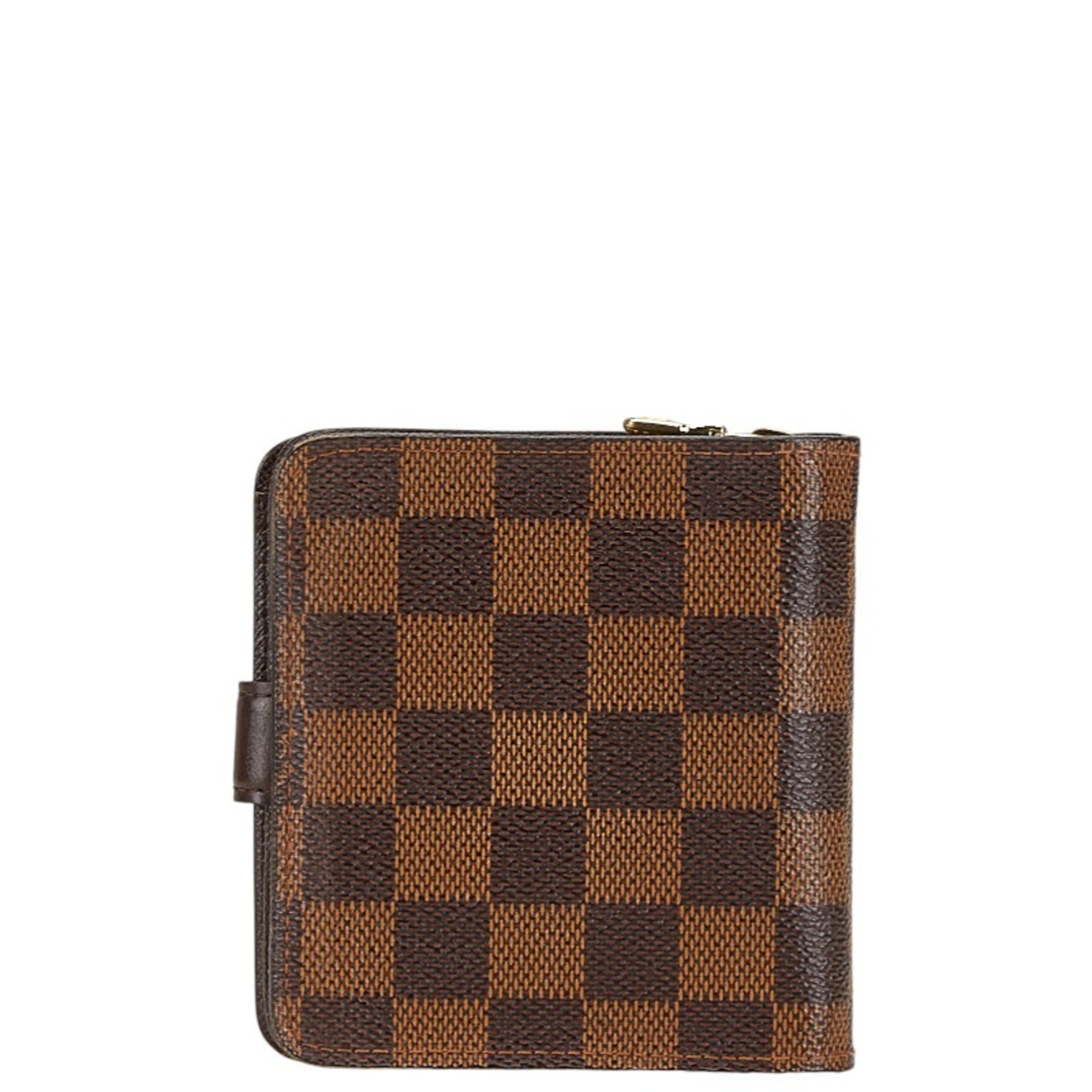 Louis Vuitton Damier Compact Zip Bi-fold Wallet N61668 Brown PVC Leather Women's LOUIS VUITTON