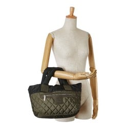 Chanel Check Quilted Coco Cocoon PM Reversible Handbag Tote Bag 8610 Khaki Green Nylon Leather Women's CHANEL