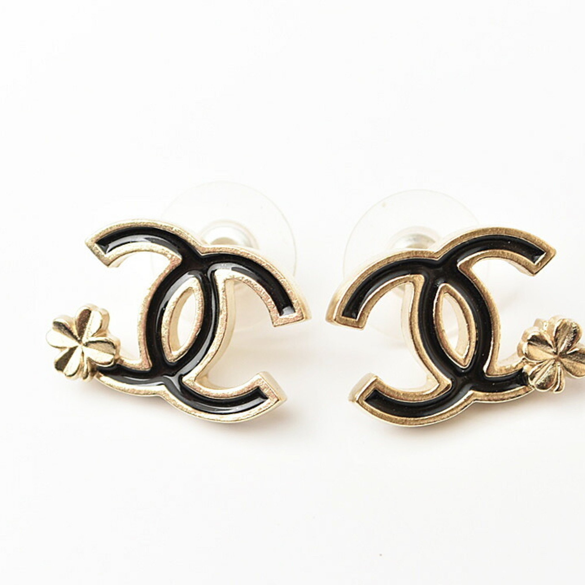 Chanel 2409m09-ch Gold Plating Drop Earrings Black