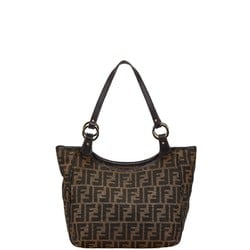 FENDI ZUCCA Handbag Brown Canvas Leather Women's