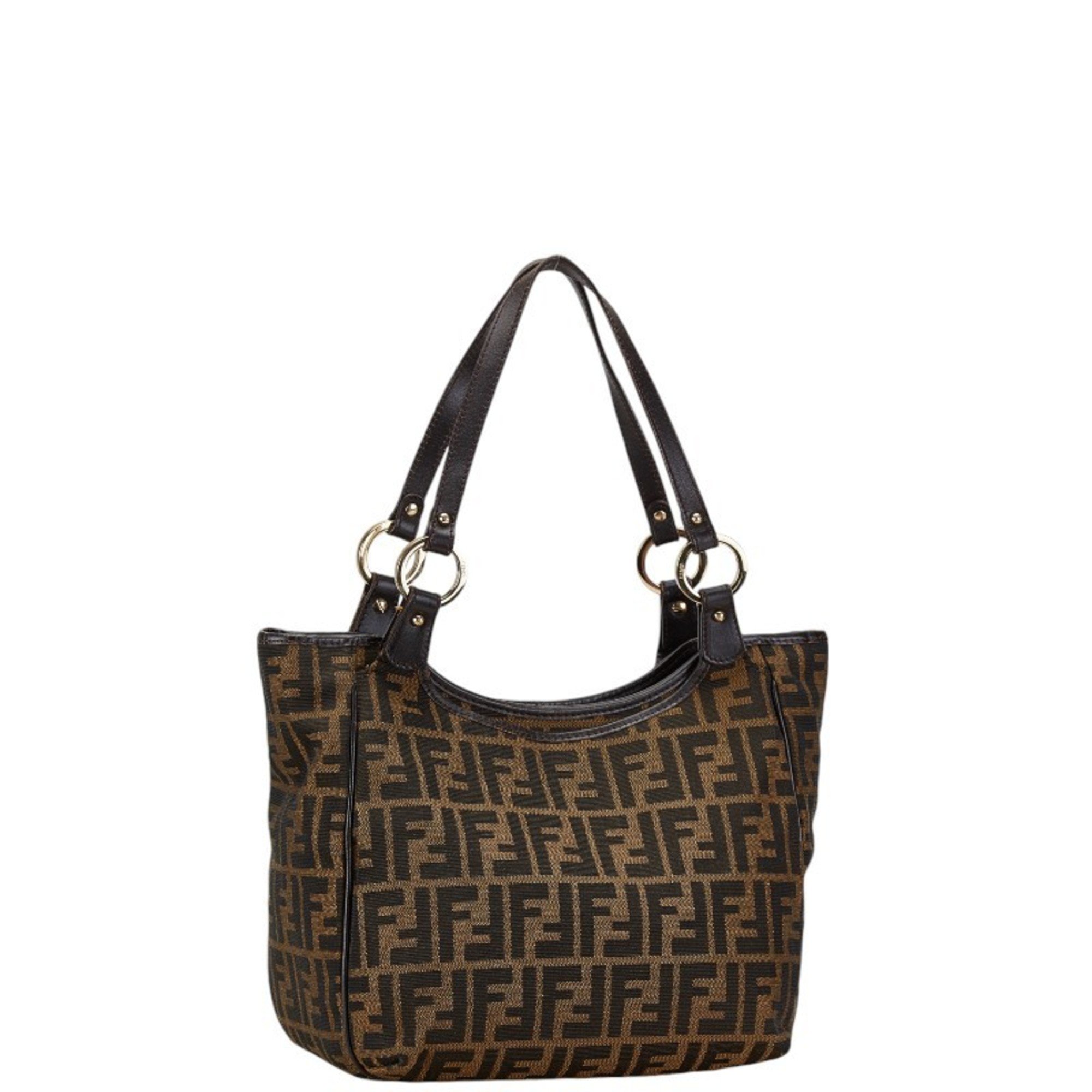 FENDI ZUCCA Handbag Brown Canvas Leather Women's