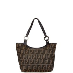 FENDI ZUCCA Handbag Brown Canvas Leather Women's