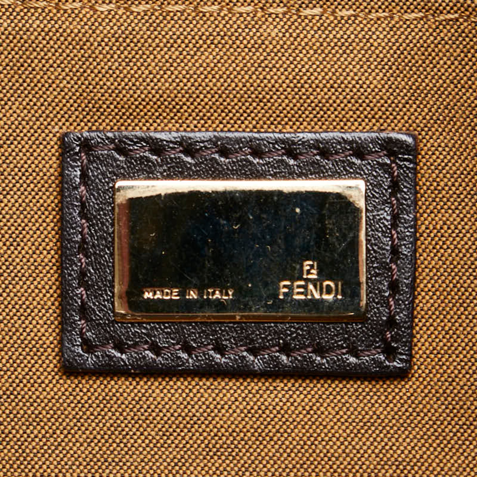 FENDI ZUCCA Handbag Brown Canvas Leather Women's