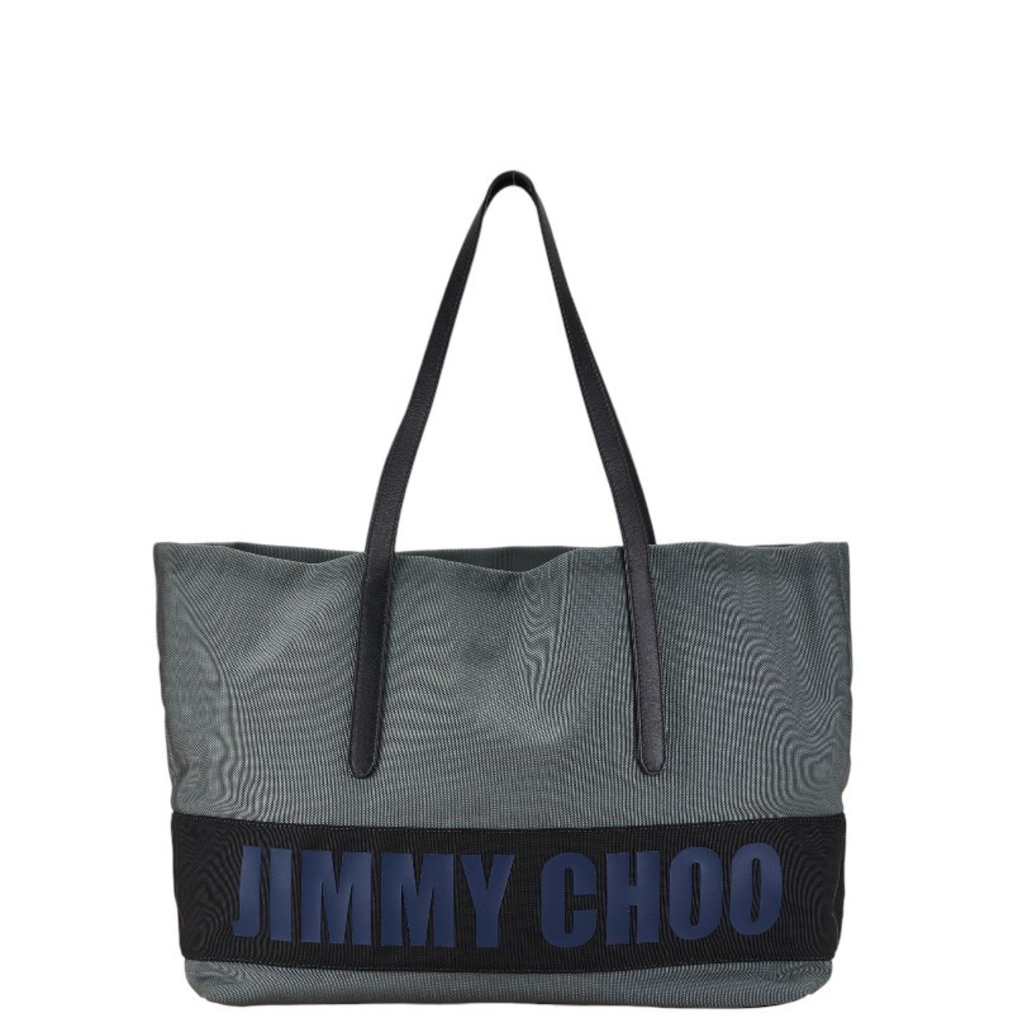 Jimmy Choo Tote Bag Shoulder Grey Black Nylon Leather Women's JIMMY CHOO