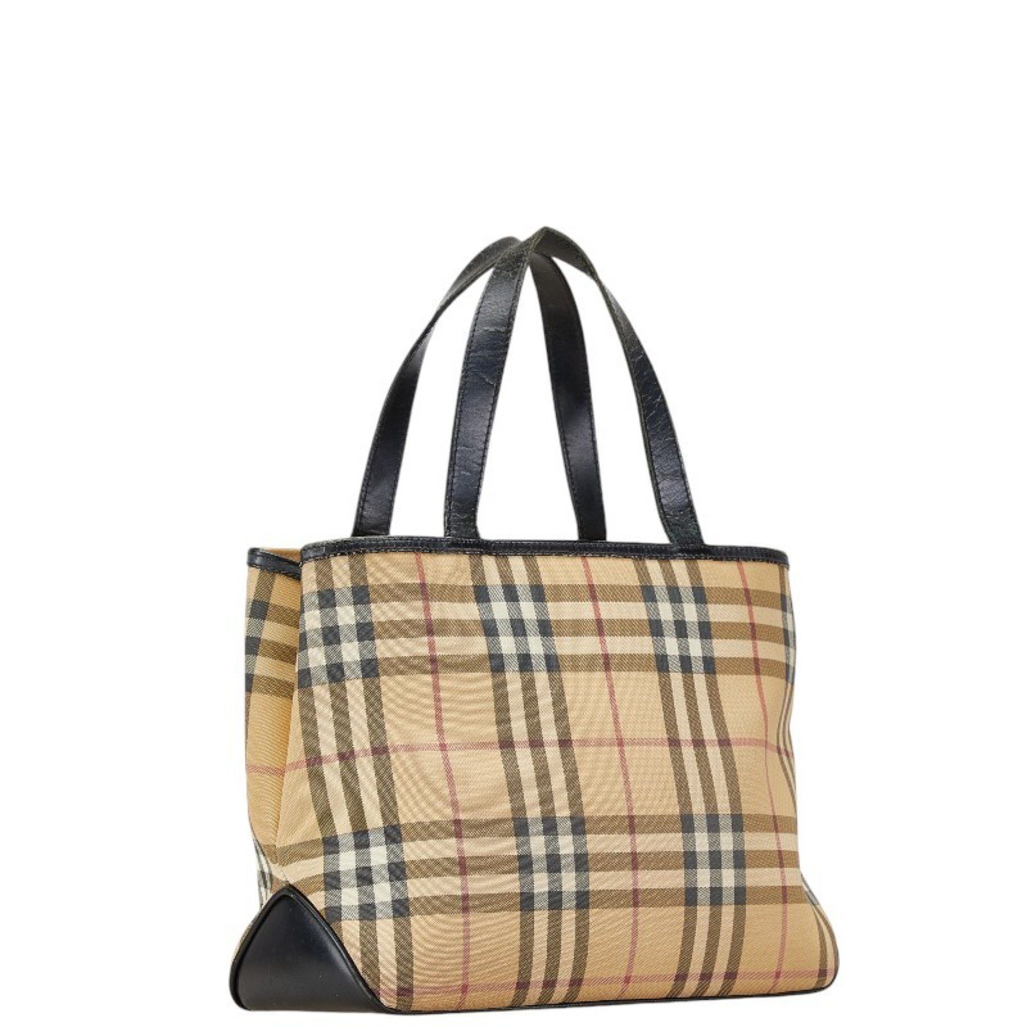 Burberry Nova Check Handbag Beige Black Canvas Leather Women's BURBERRY