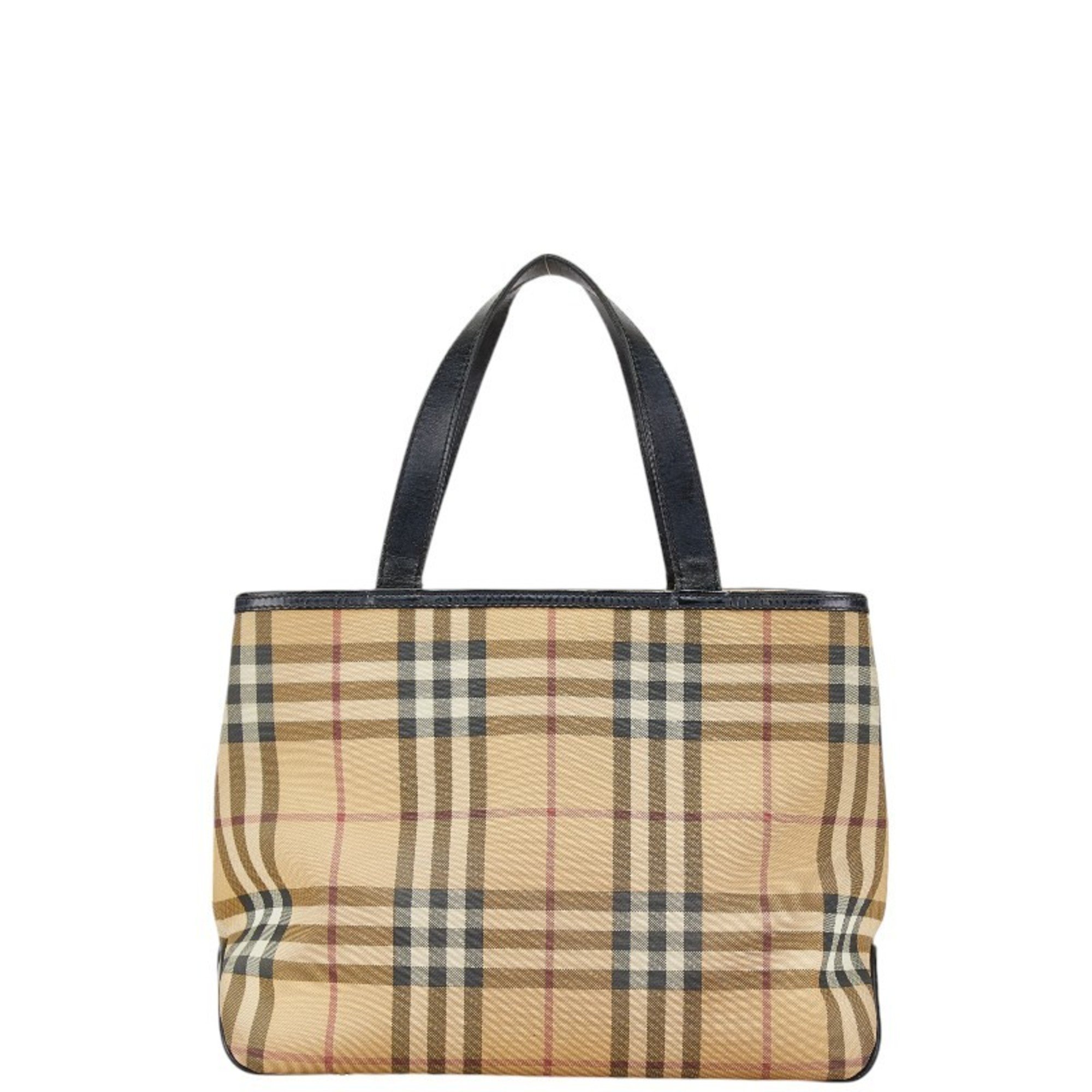 Burberry Nova Check Handbag Beige Black Canvas Leather Women's BURBERRY