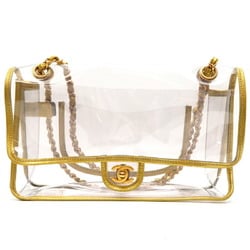 Chanel sticker attached clear chain ladies shoulder bag vinyl gold