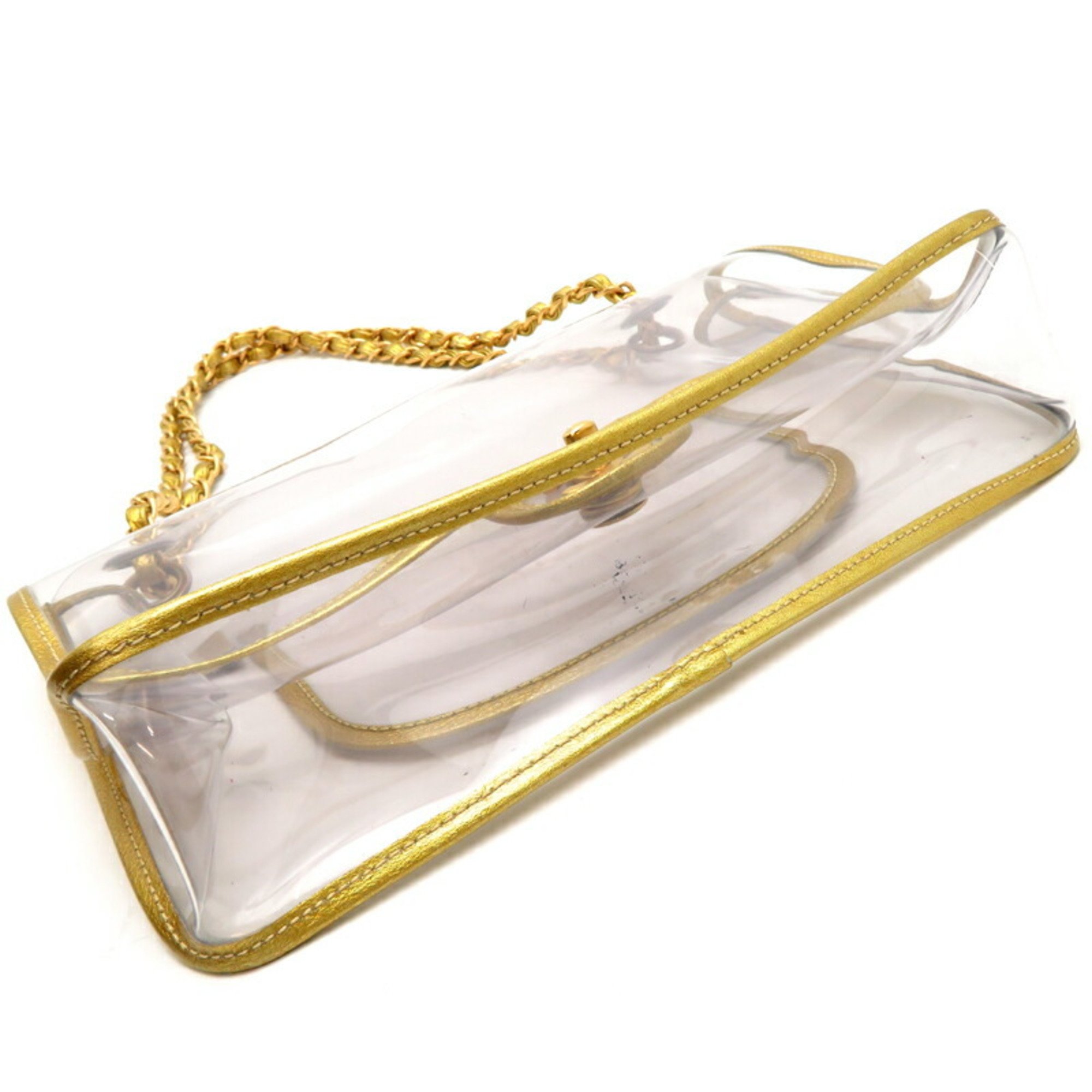 Chanel sticker attached clear chain ladies shoulder bag vinyl gold