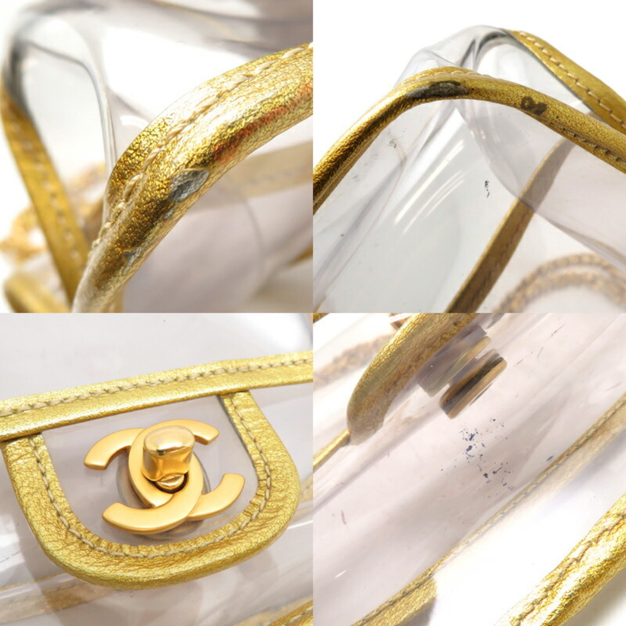 Chanel sticker attached clear chain ladies shoulder bag vinyl gold