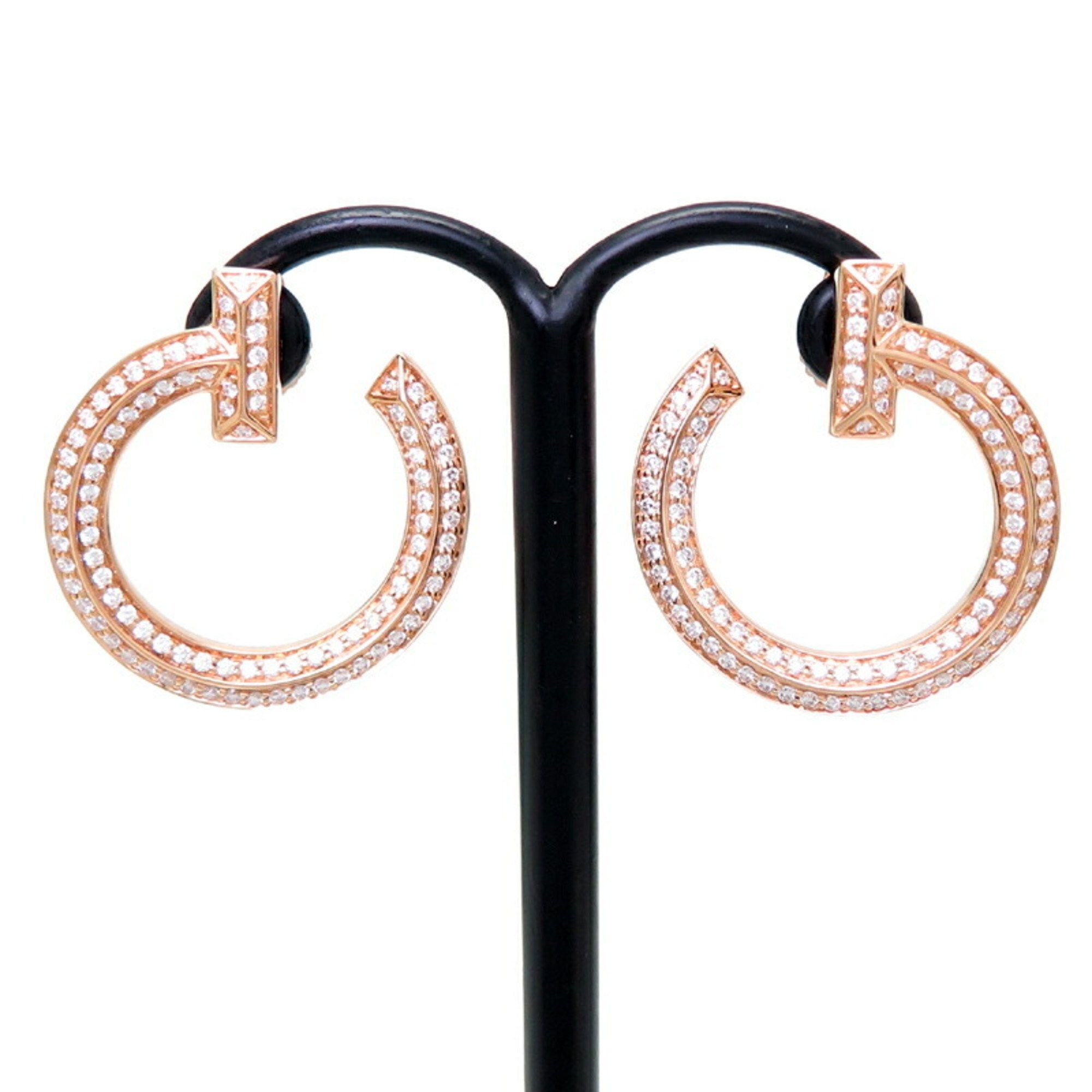 Tiffany T-One Hoop Diamond Women's Earrings 68408105 750 Pink Gold