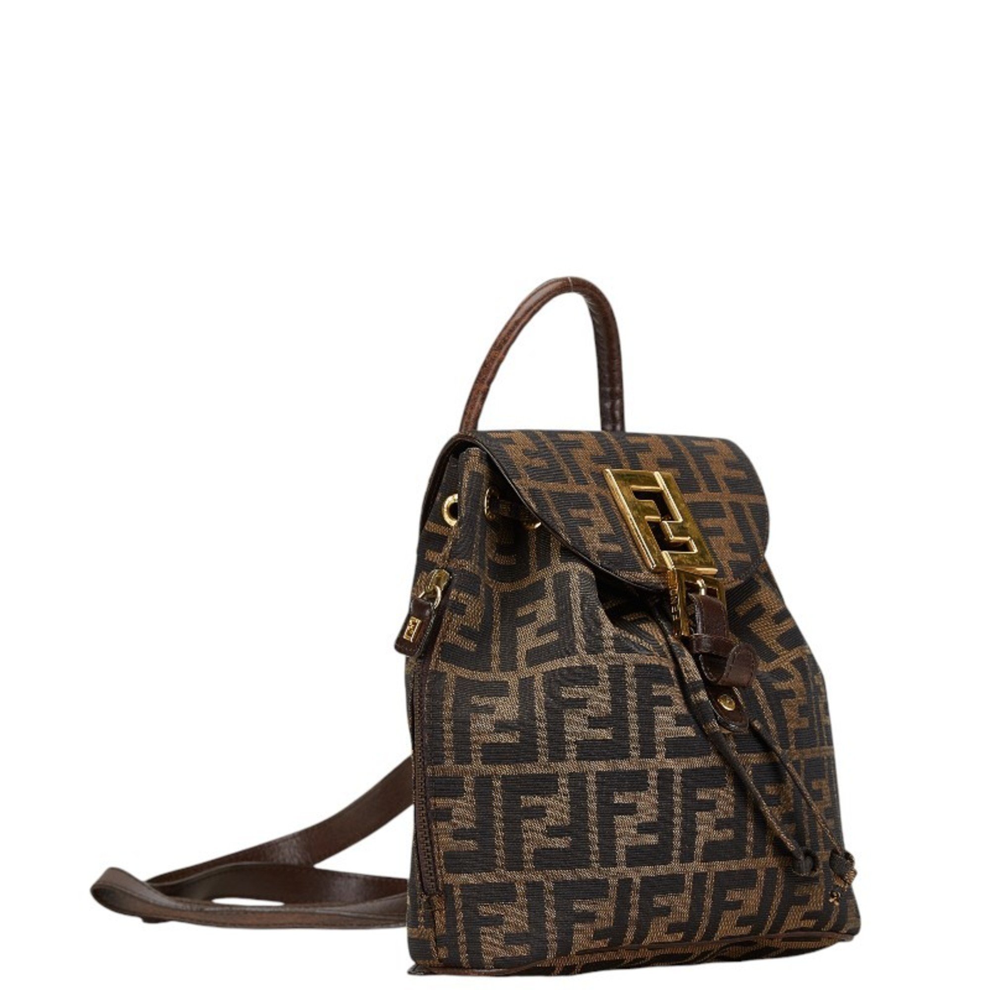 FENDI ZUCCA Rucksack Brown Canvas Leather Women's