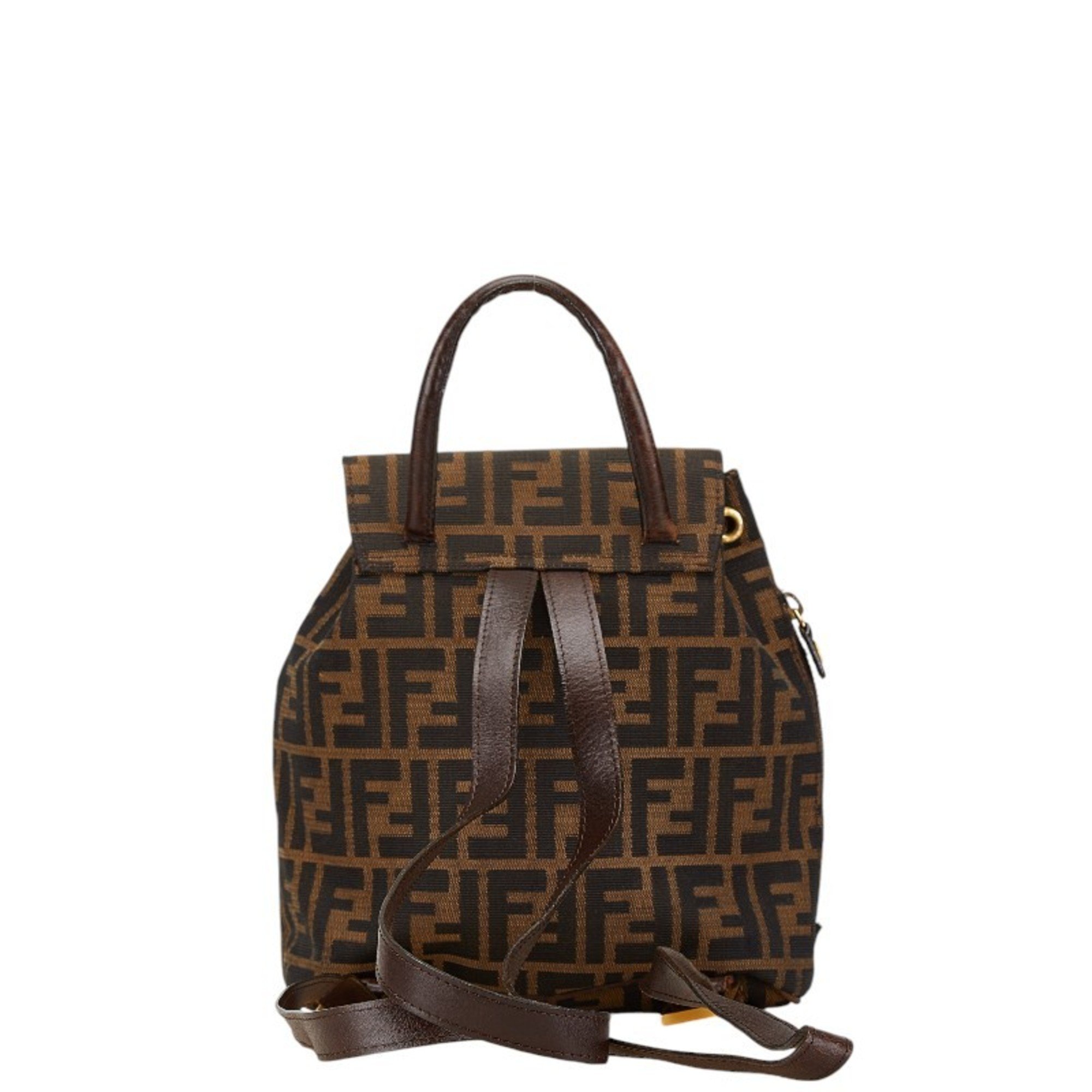 FENDI ZUCCA Rucksack Brown Canvas Leather Women's