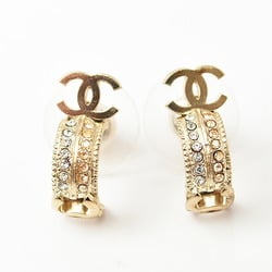 CHANEL Earrings Double CC Mark Rhinestone Gold Silver