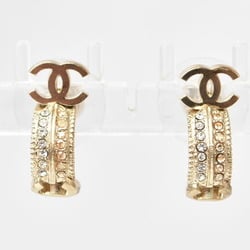 CHANEL Earrings Double CC Mark Rhinestone Gold Silver