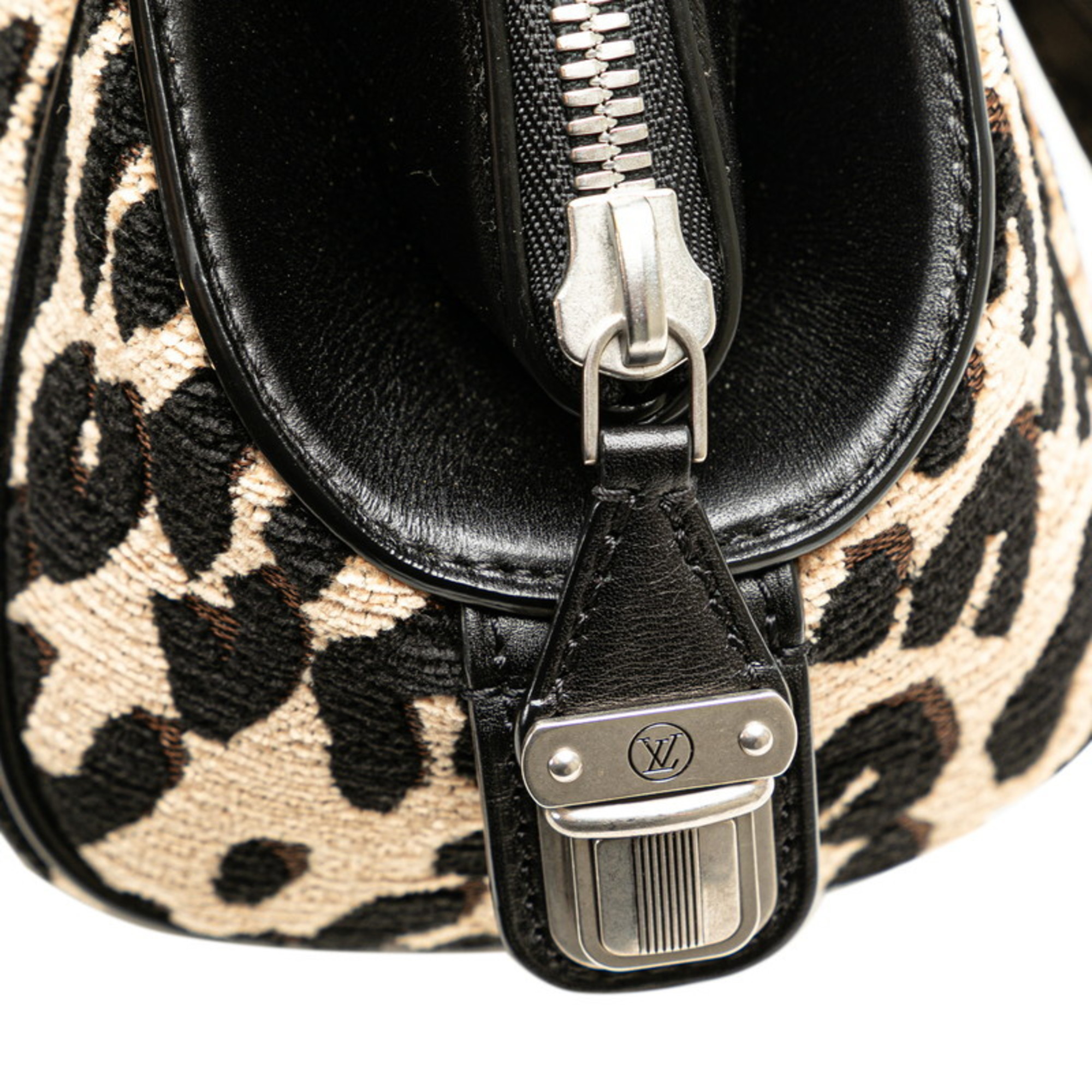 Louis Vuitton Leopard Baby Handbag M94257 Beige Black Leather Jacquard Canvas Women's LOUIS VUITTON