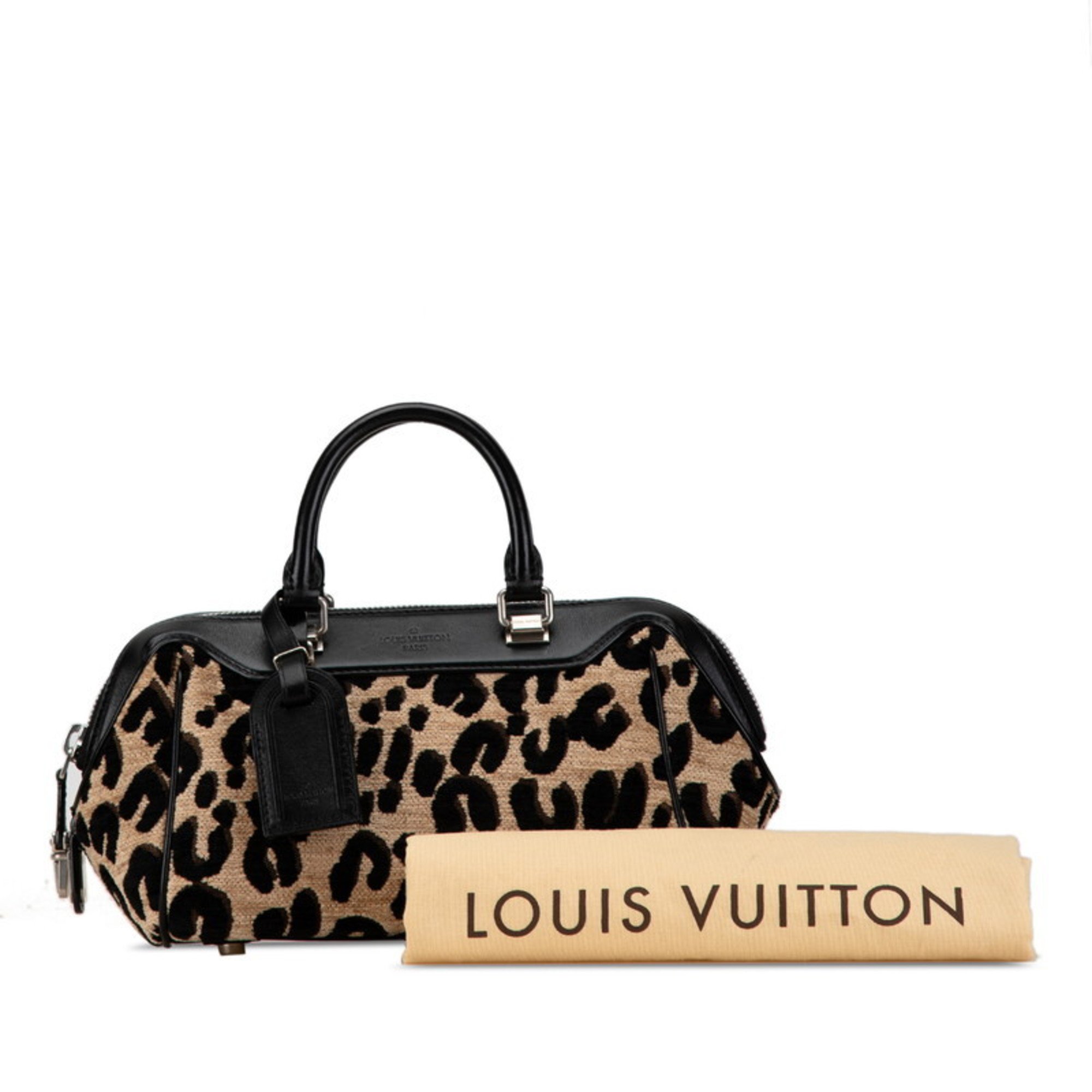 Louis Vuitton Leopard Baby Handbag M94257 Beige Black Leather Jacquard Canvas Women's LOUIS VUITTON