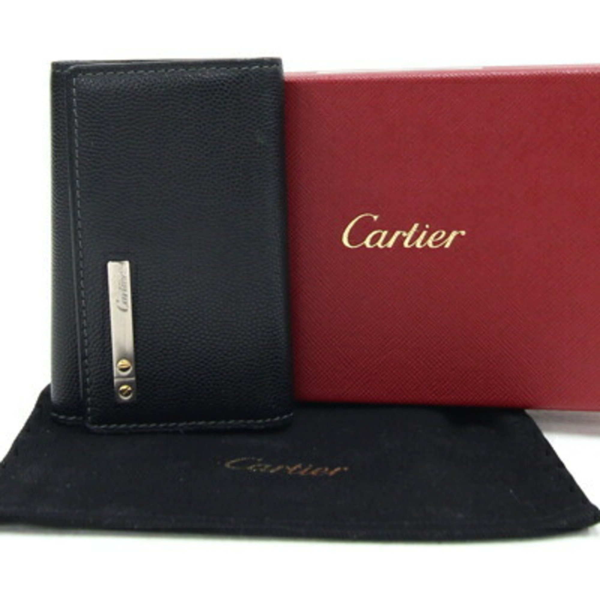 Cartier 6-ring key case Santos L3000775 Black leather black men's