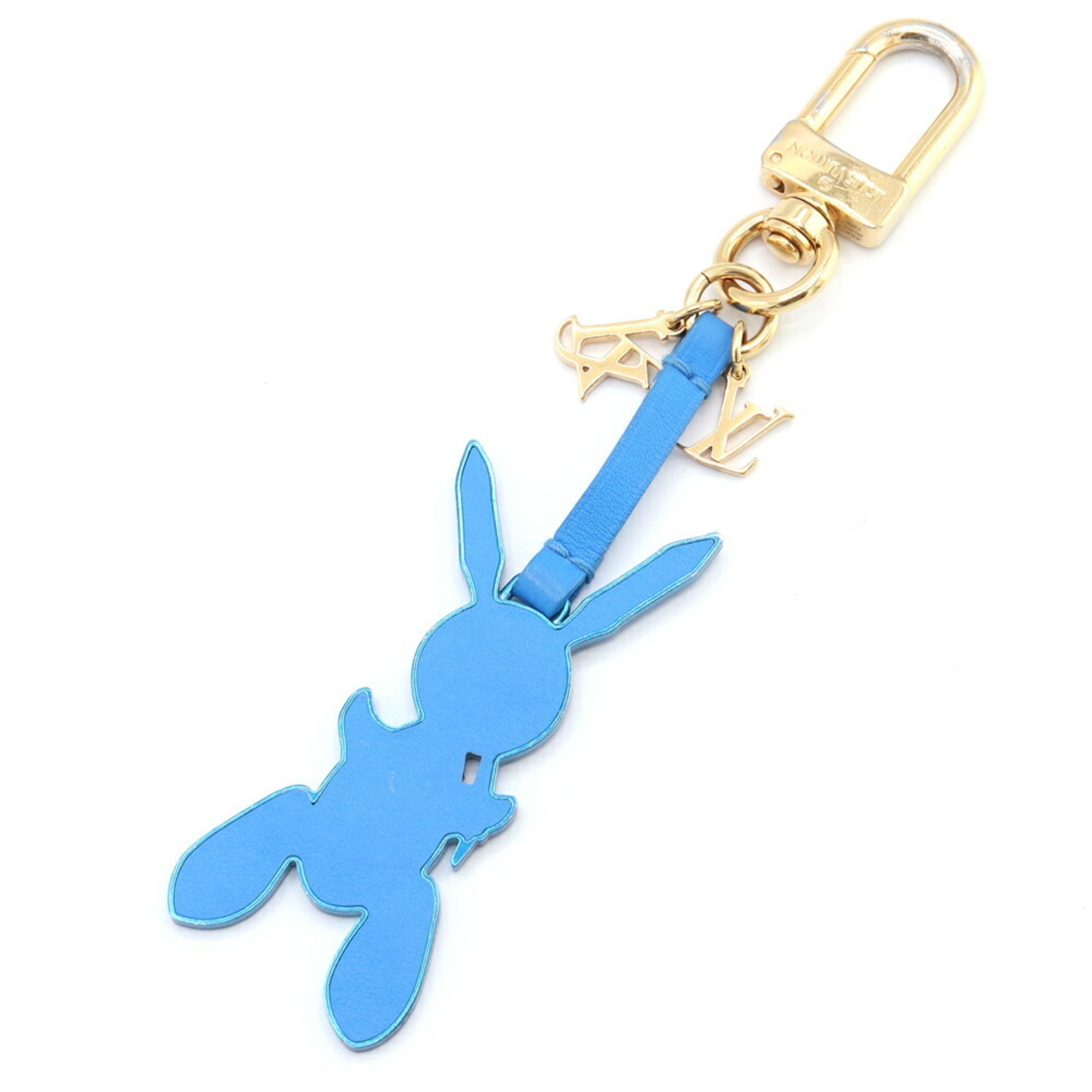 Louis Vuitton Bag Charm Jeff Koons M62780 Blue Leather Metal Keychain Rabbit Women's LOUIS VUITTON