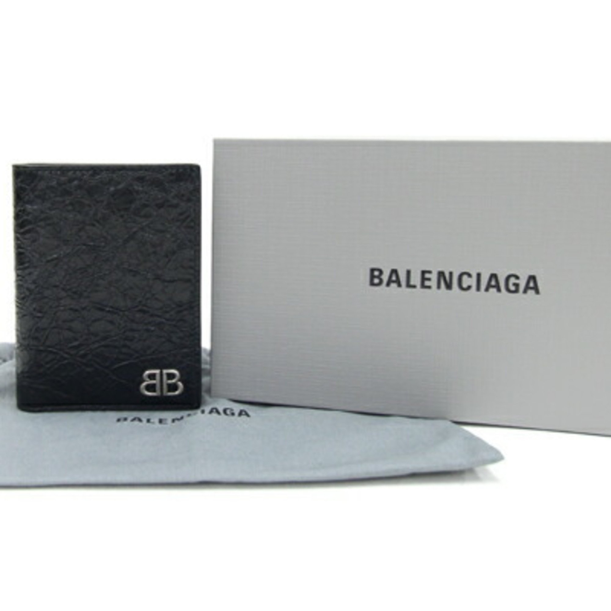 Balenciaga Monaco Bi-Fold Wallet 766551 Black Leather Compact Men's BALENCIAGA