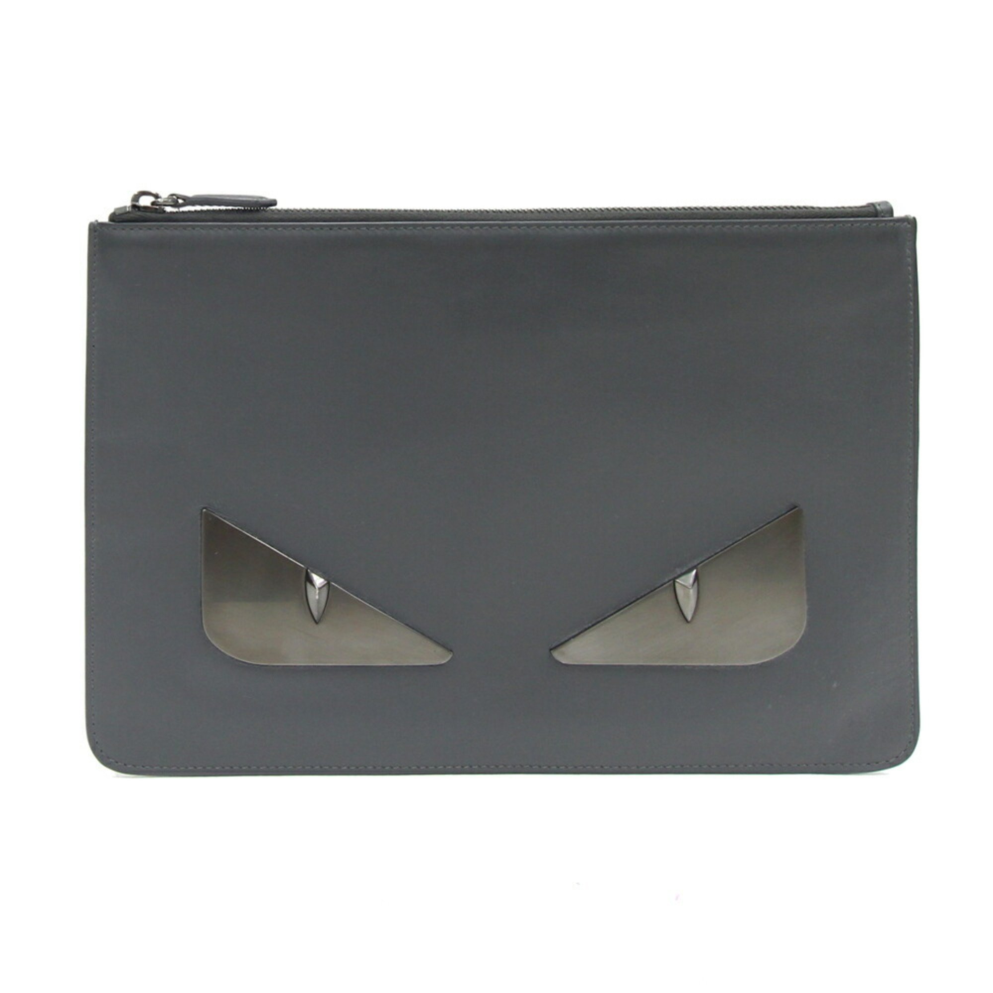 FENDI Clutch Bag Bugs Monster 7N0078 Grey Leather Pouch Men's