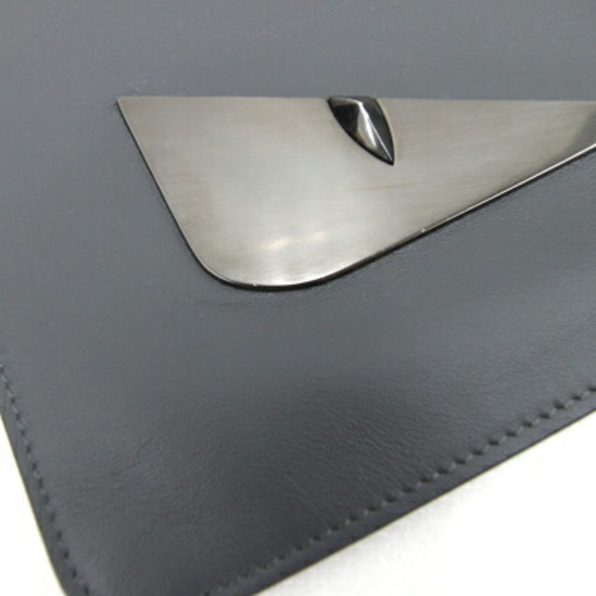 FENDI Clutch Bag Bugs Monster 7N0078 Grey Leather Pouch Men's