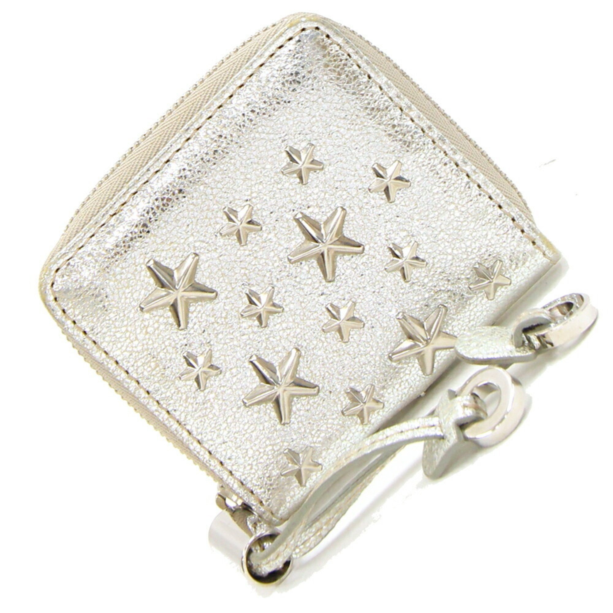 Jimmy Choo coin case, star studs, silver leather, purse, compact wallet, round, ladies' JIMMY CHOO