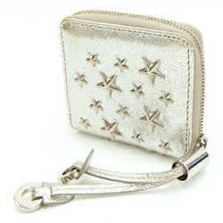 Jimmy Choo coin case, star studs, silver leather, purse, compact wallet, round, ladies' JIMMY CHOO