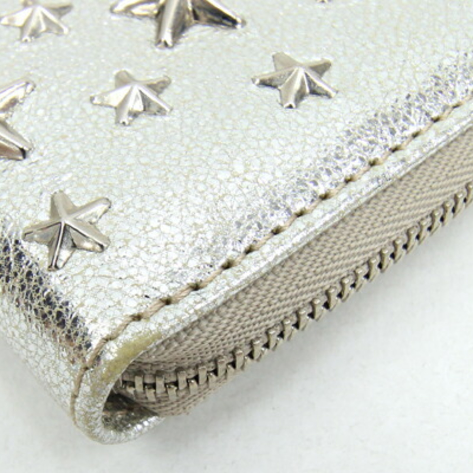 Jimmy Choo coin case, star studs, silver leather, purse, compact wallet, round, ladies' JIMMY CHOO