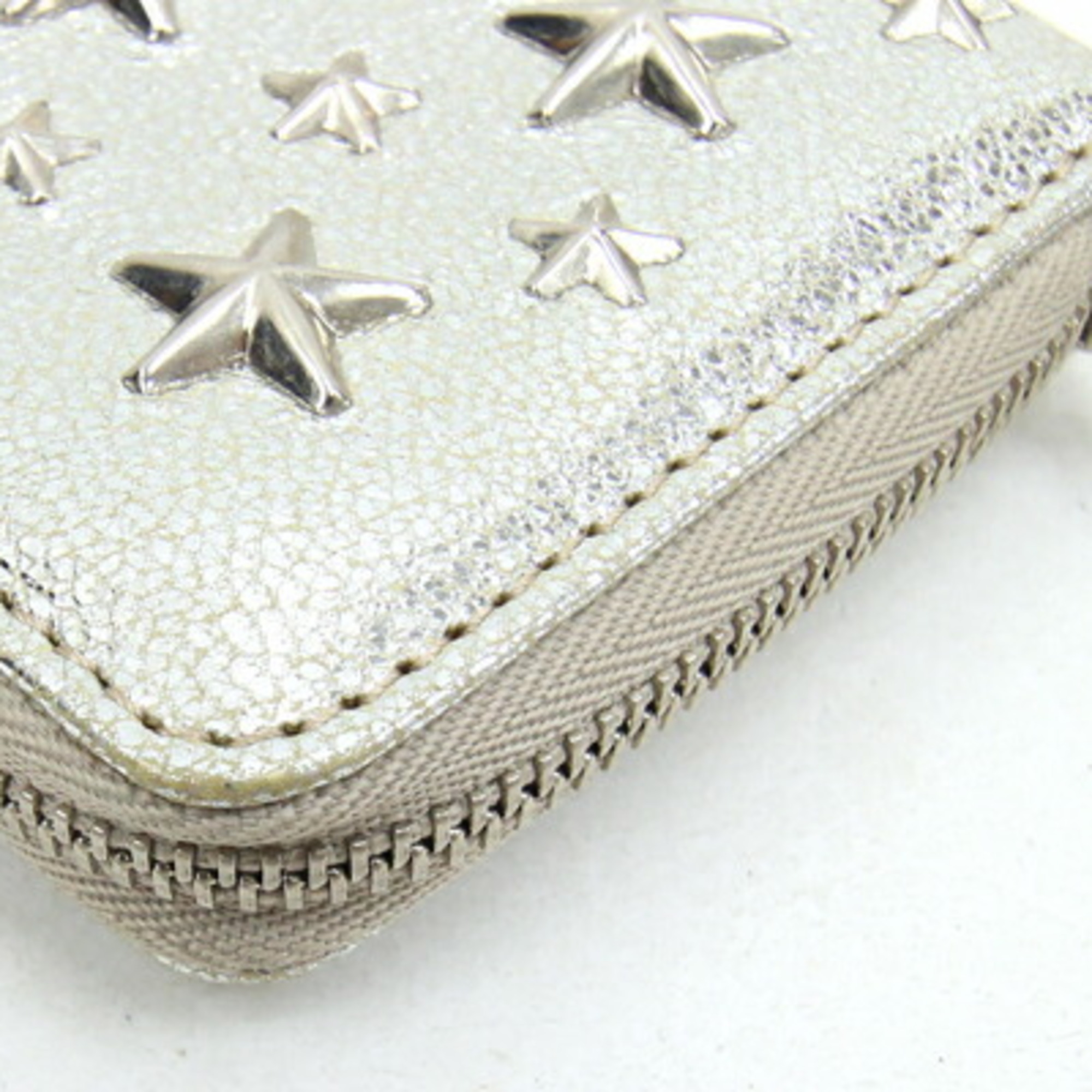 Jimmy Choo coin case, star studs, silver leather, purse, compact wallet, round, ladies' JIMMY CHOO