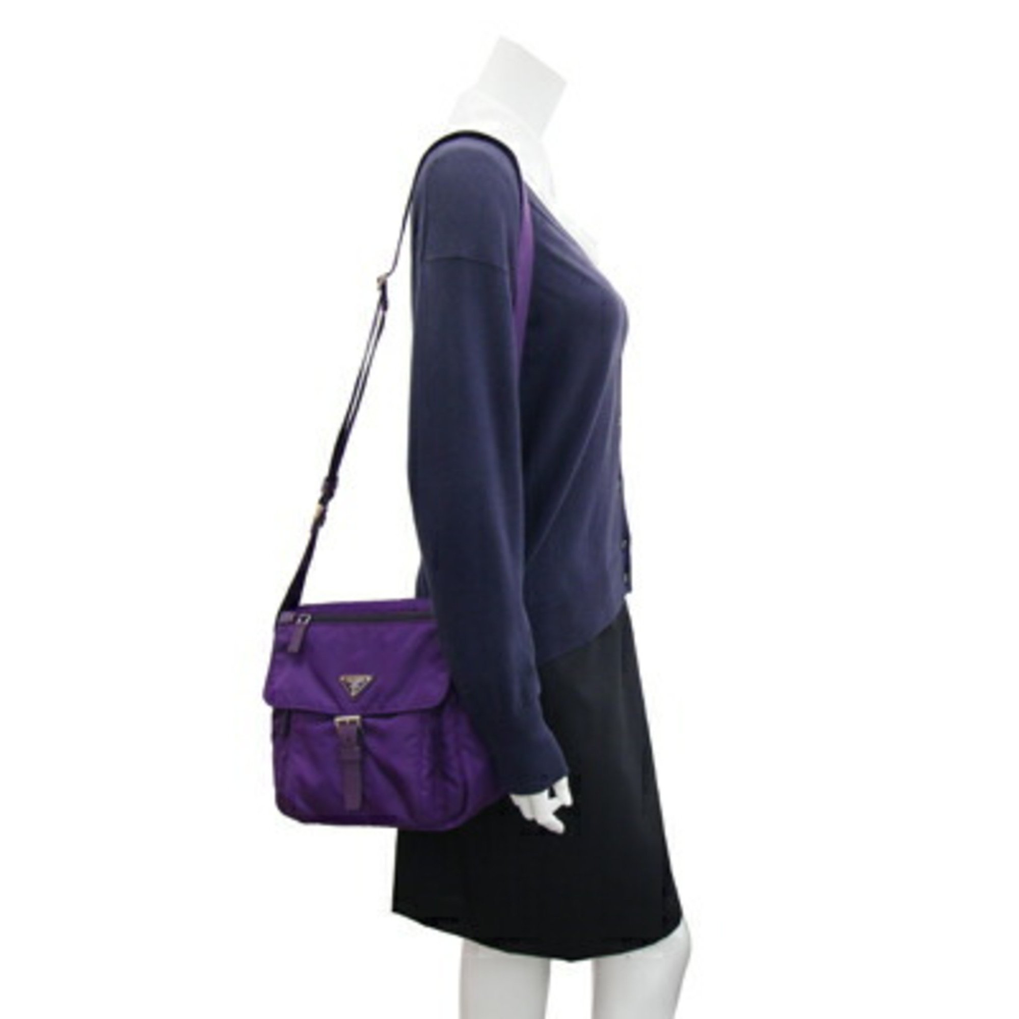 Prada Shoulder Bag BT8994 Purple Nylon Leather Pochette Women's PRADA