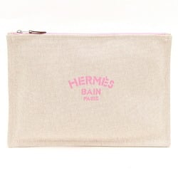 Hermes Pouch Yachting GM Beige Pink Cotton Canvas Leather Flat Travel Clutch Bag Women's HERMES