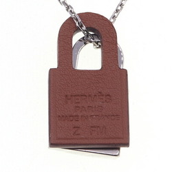 Hermes Necklace O'Kelly Silver Metal Gold Swift Leather Z Stamp Pendant Padlock Women's HERMES