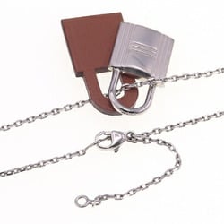 Hermes Necklace O'Kelly Silver Metal Gold Swift Leather Z Stamp Pendant Padlock Women's HERMES