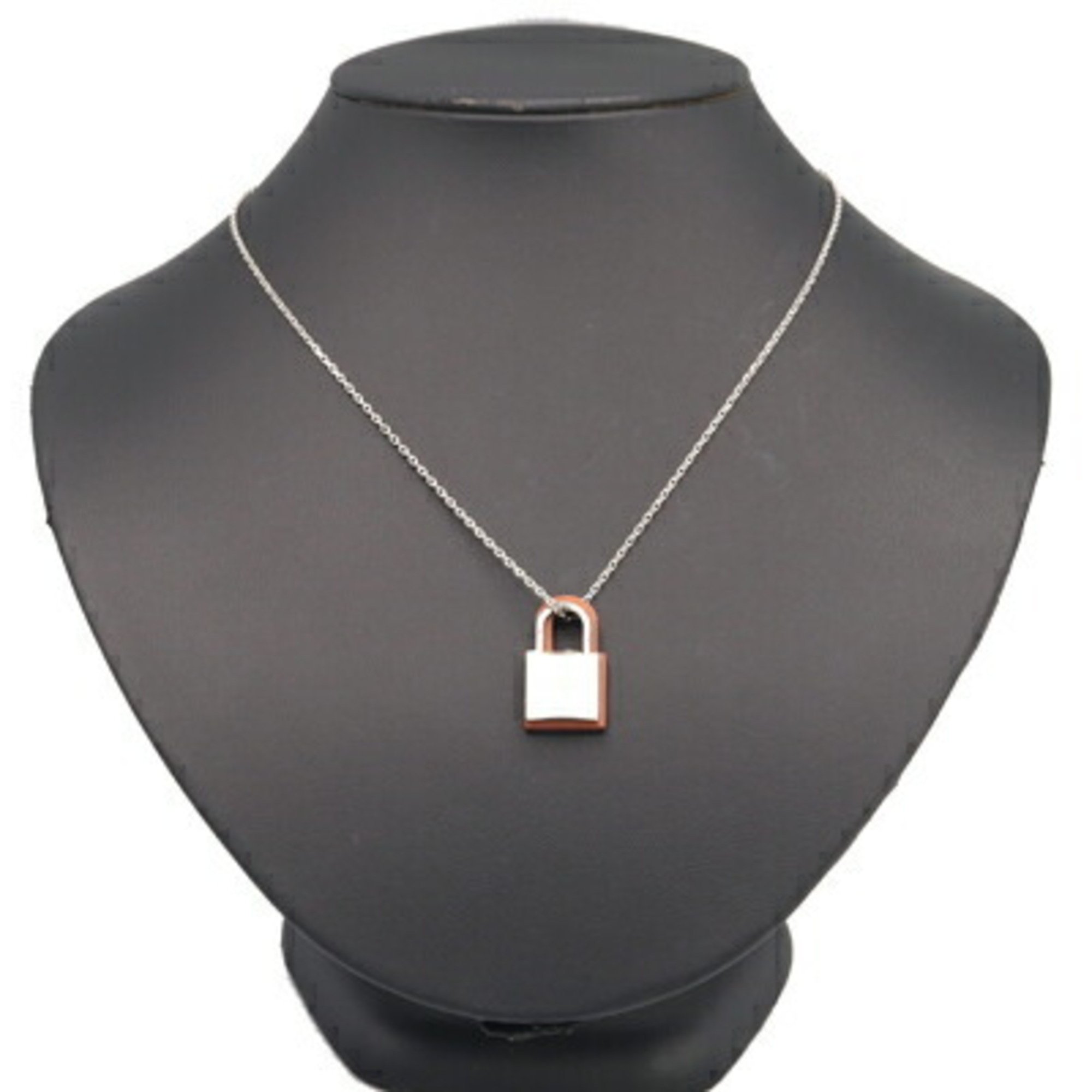 Hermes Necklace O'Kelly Silver Metal Gold Swift Leather Z Stamp Pendant Padlock Women's HERMES