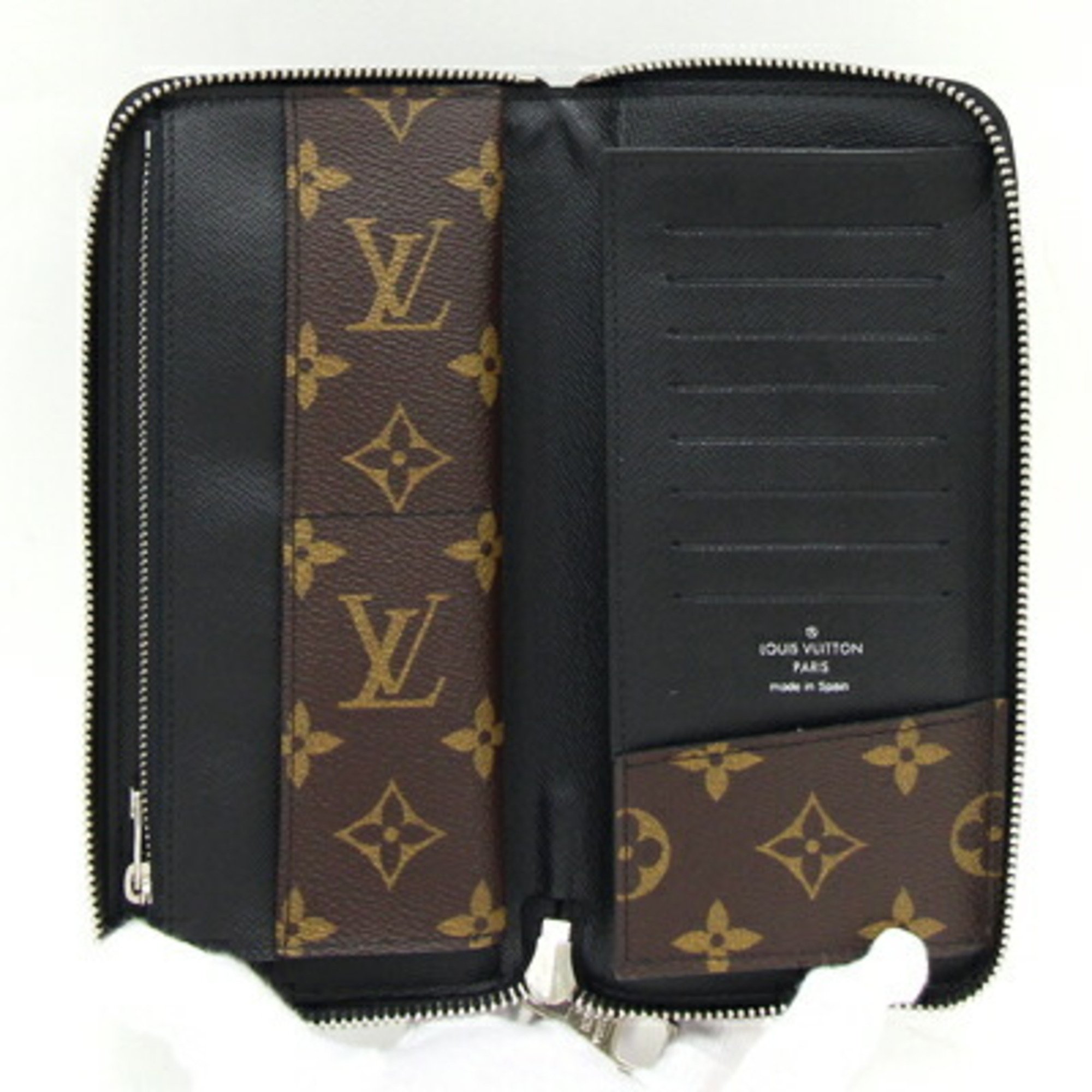 Louis Vuitton Round Long Wallet Monogram Macassar Zippy Vertical M60109 Men's LOUIS VUITTON