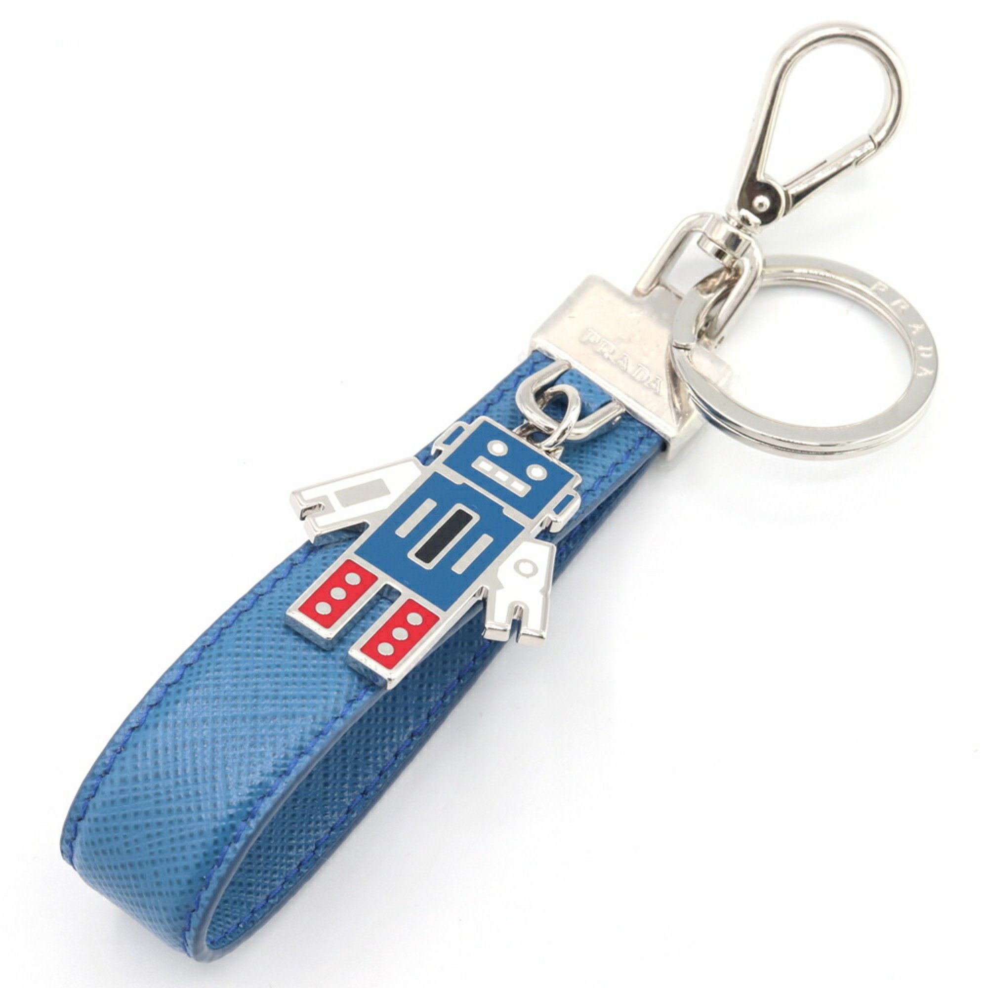 Prada Keychain 2PP040 Blue Leather Keyring Bag Charm Robot Women Men PRADA