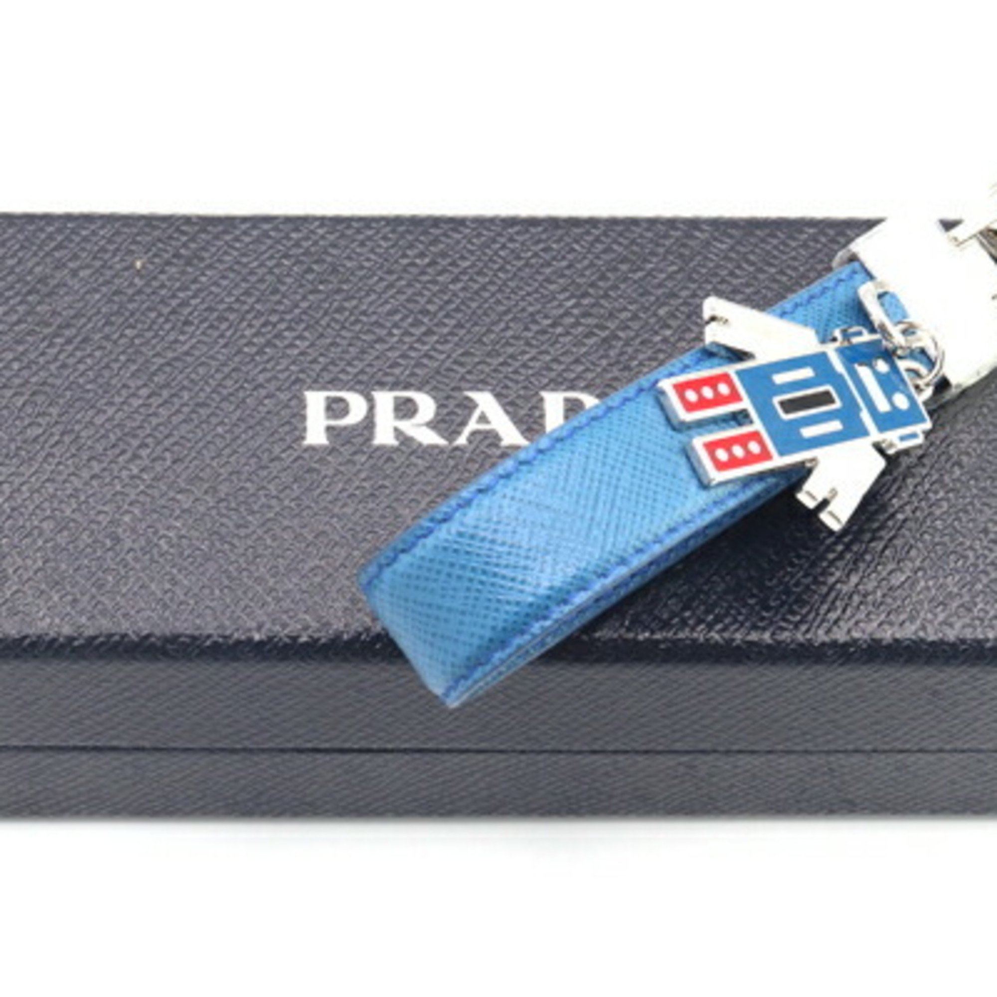 Prada Keychain 2PP040 Blue Leather Keyring Bag Charm Robot Women Men PRADA