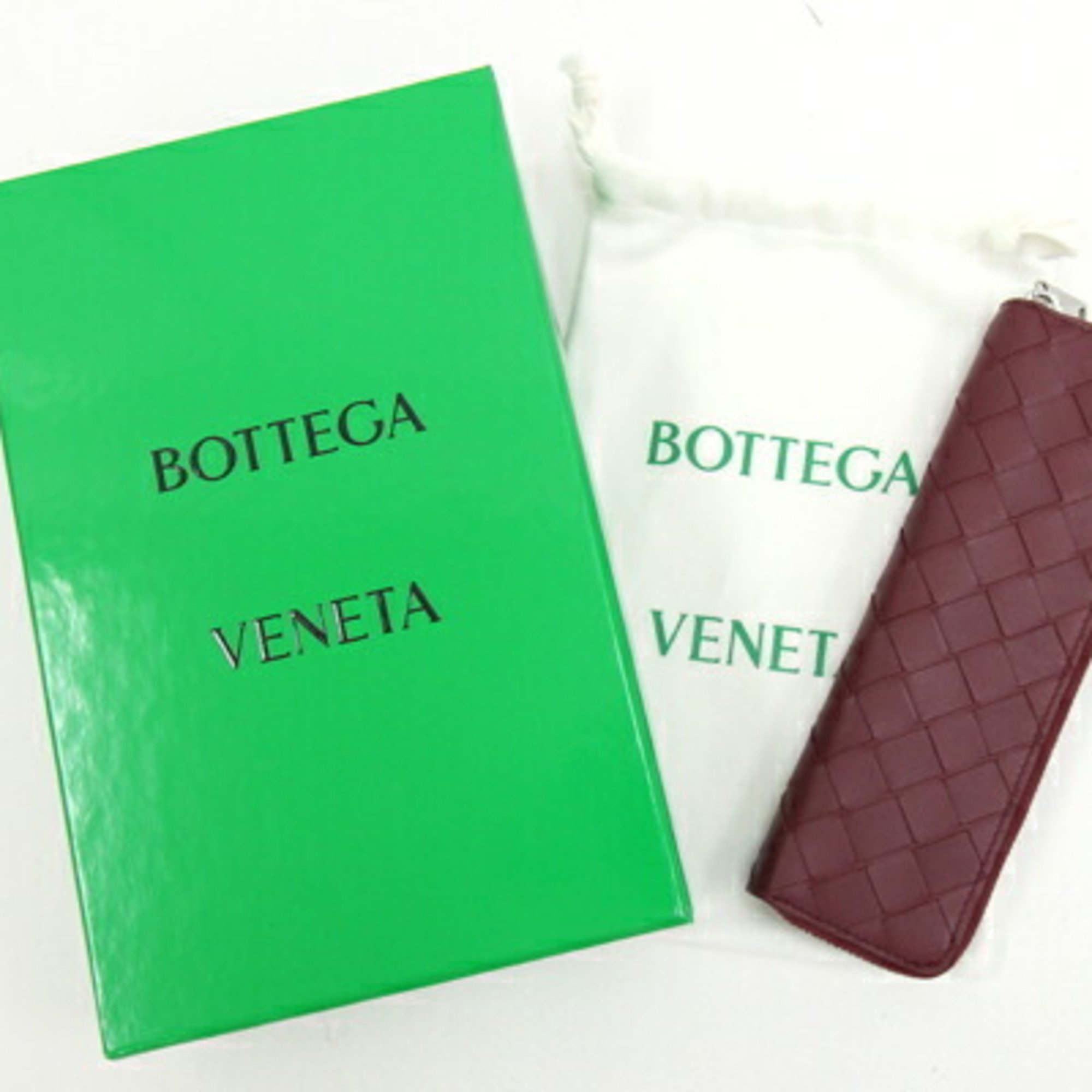 Bottega Veneta Pen Case Intrecciato 730023 Bordeaux Leather Pencil Writing Instrument Stationery Wine Red Women Men BOTTEGA VENETA