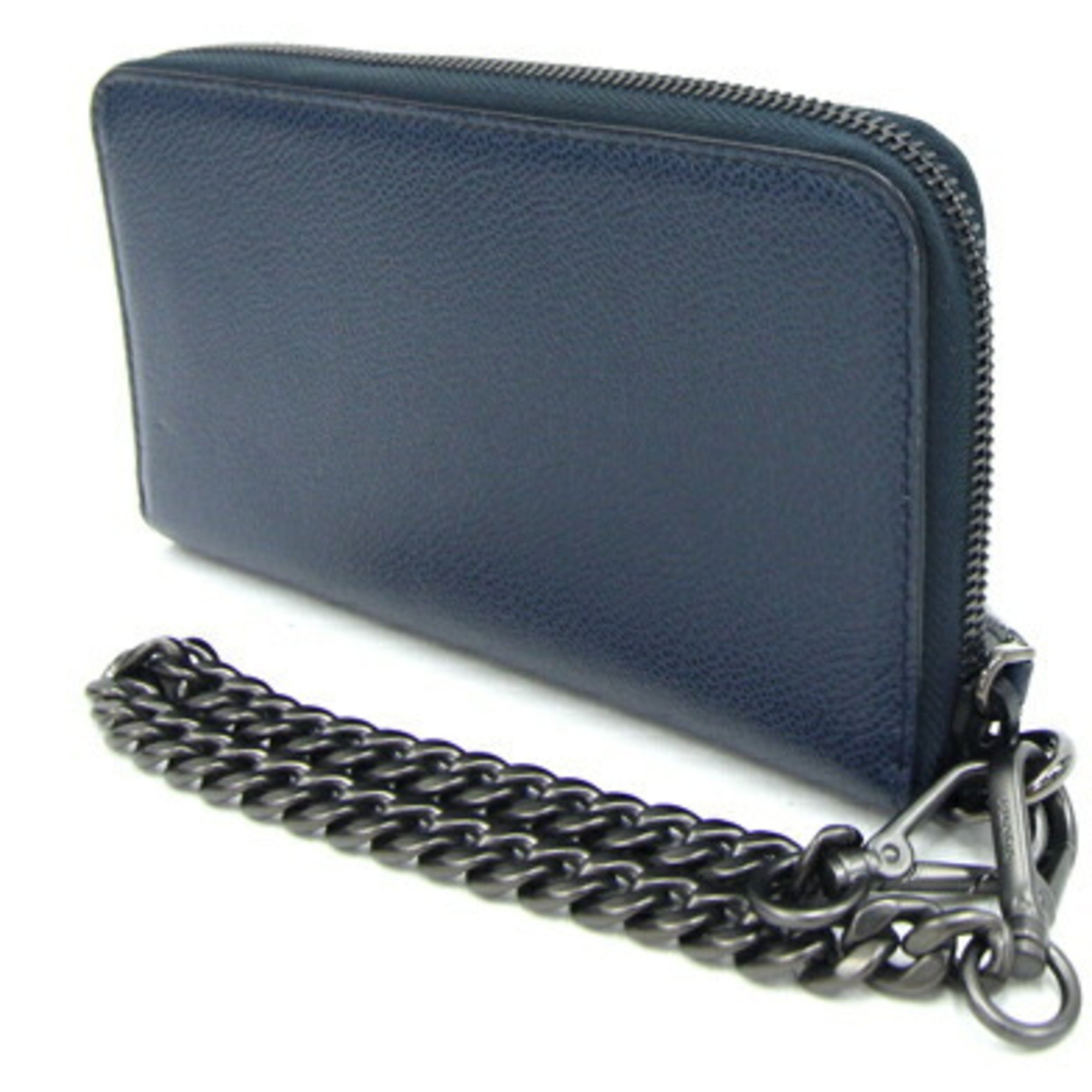 Prada Round Long Wallet 2ML019 Navy Leather Men's PRADA