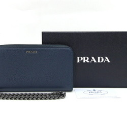 Prada Round Long Wallet 2ML019 Navy Leather Men's PRADA