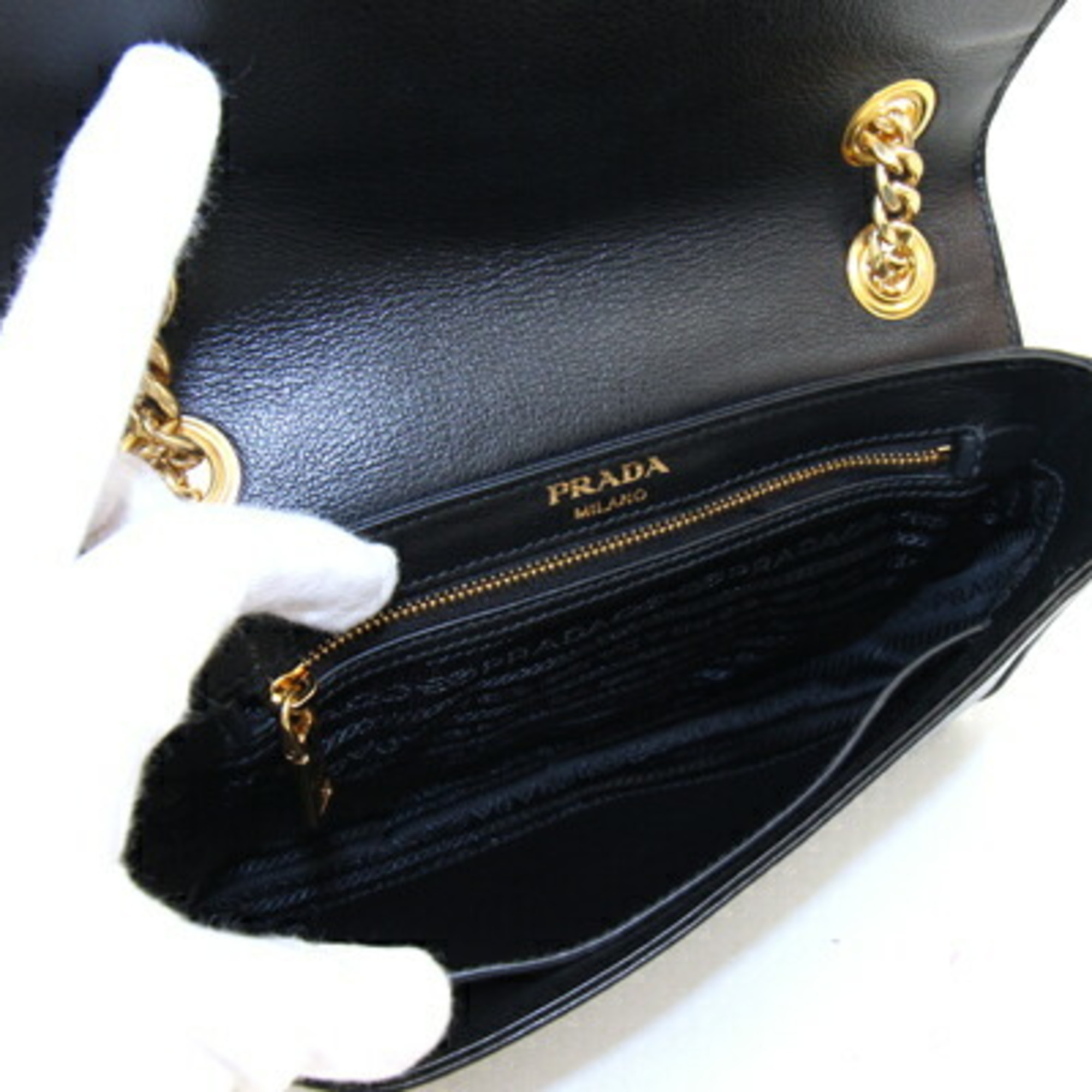 Prada Shoulder Bag 1BD147 Black Leather Studs Chain Women's PRADA