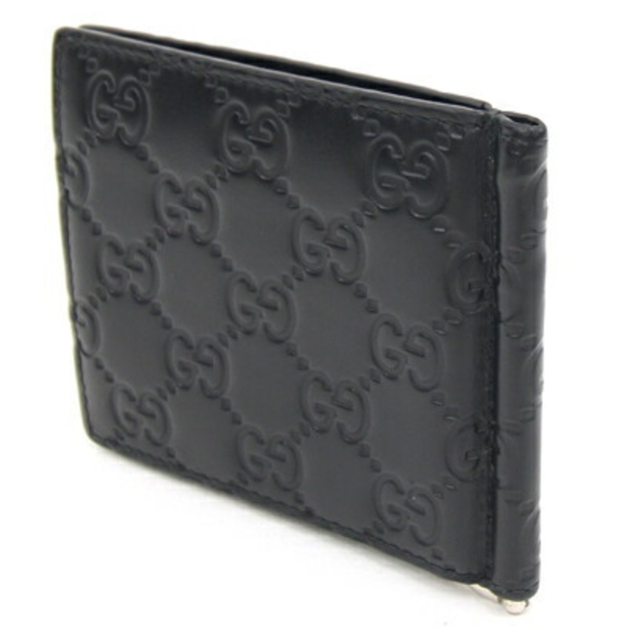 Gucci Bi-fold Money Clip Guccissima 170580 Black Leather Wallet Compact Men's GUCCI