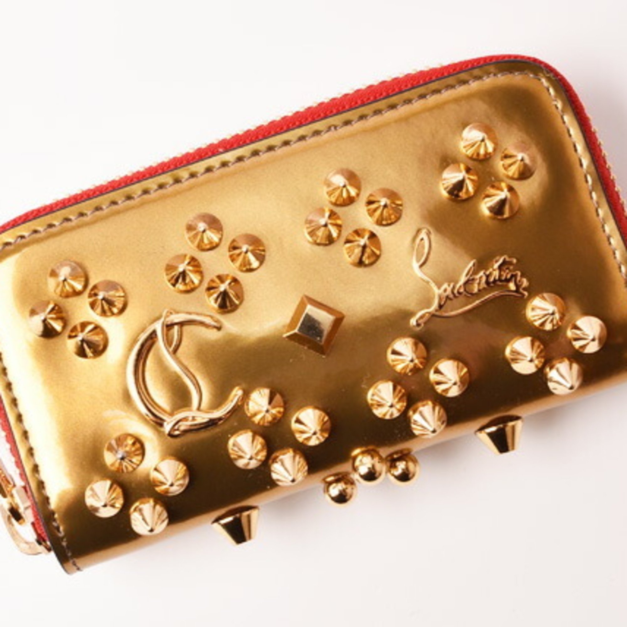 Christian Louboutin coin case key pouch wallet PANETTONE gold studs 1185057