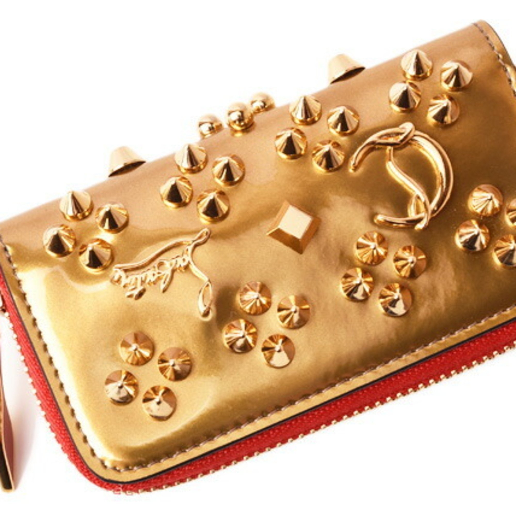 Christian Louboutin coin case key pouch wallet PANETTONE gold studs 1185057