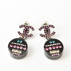 Chanel Earrings CHANEL CC Coco Mark Circle Rhinestone Multicolor Rose Black