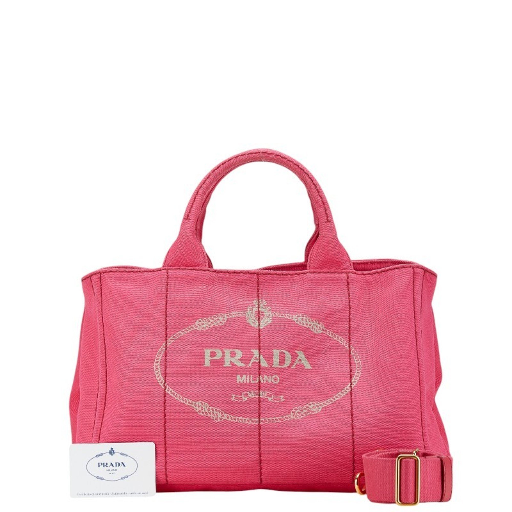 Prada Triangle Plate Canapa M Handbag Shoulder Bag 1BG642 Pink Canvas Women's PRADA