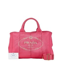 Prada Triangle Plate Canapa M Handbag Shoulder Bag 1BG642 Pink Canvas Women's PRADA