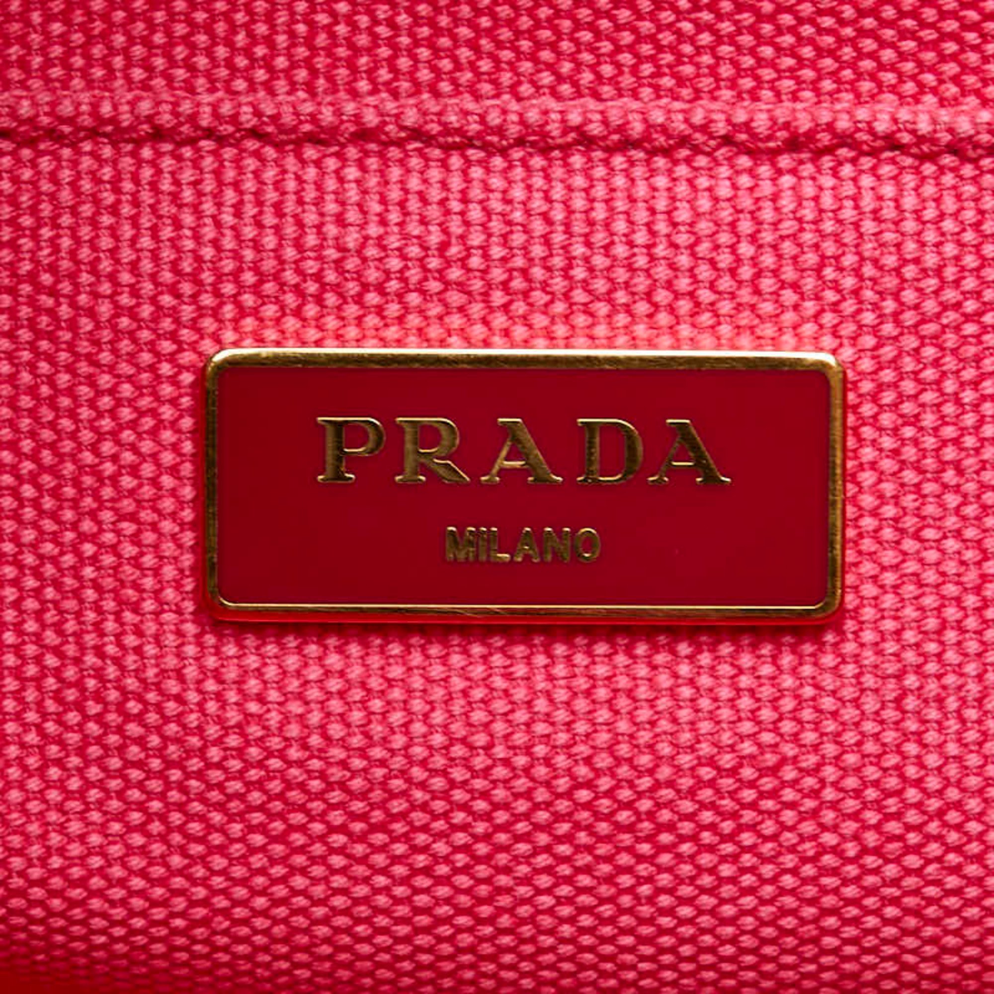 Prada Triangle Plate Canapa M Handbag Shoulder Bag 1BG642 Pink Canvas Women's PRADA